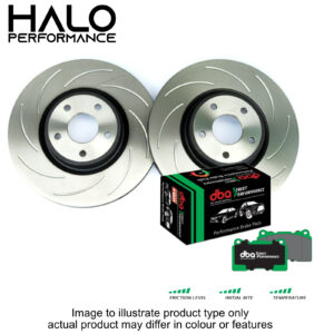 Front DBA Street Performance Pads with Halo Grooved Brake Discs to fit Audi S3 Quattro 8V