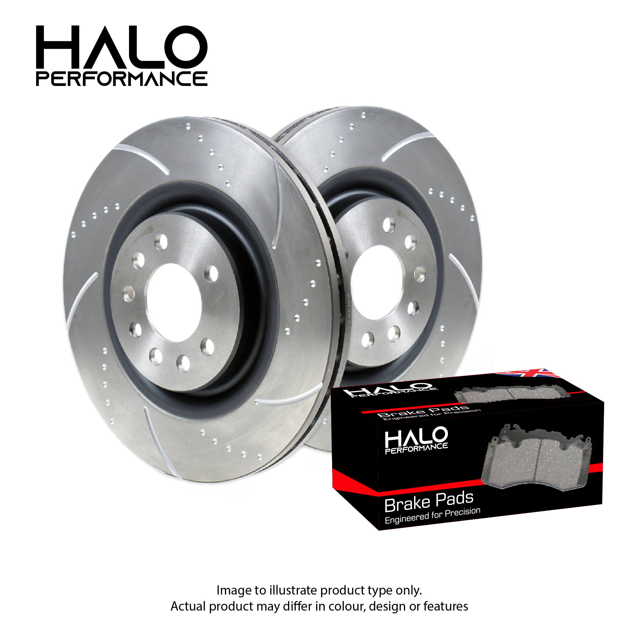 VW Golf R MK7 Front Grooved Brake Discs and HALO Pads
